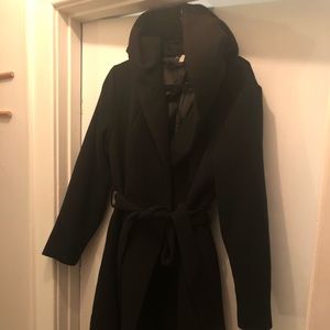 H&M wool belted pea coat with hood